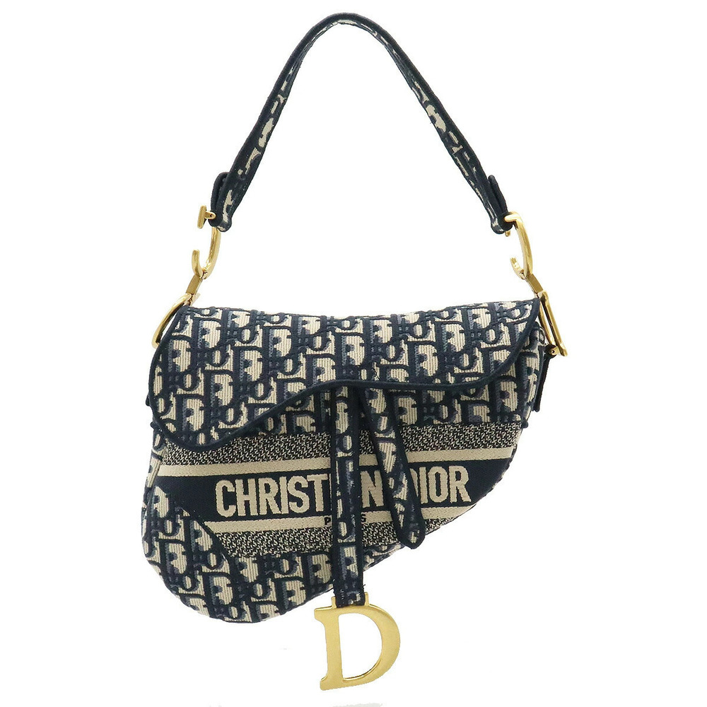 Christian Dior Oblique Saddle Bag Shoulder Hobo Canvas Blue CRIW